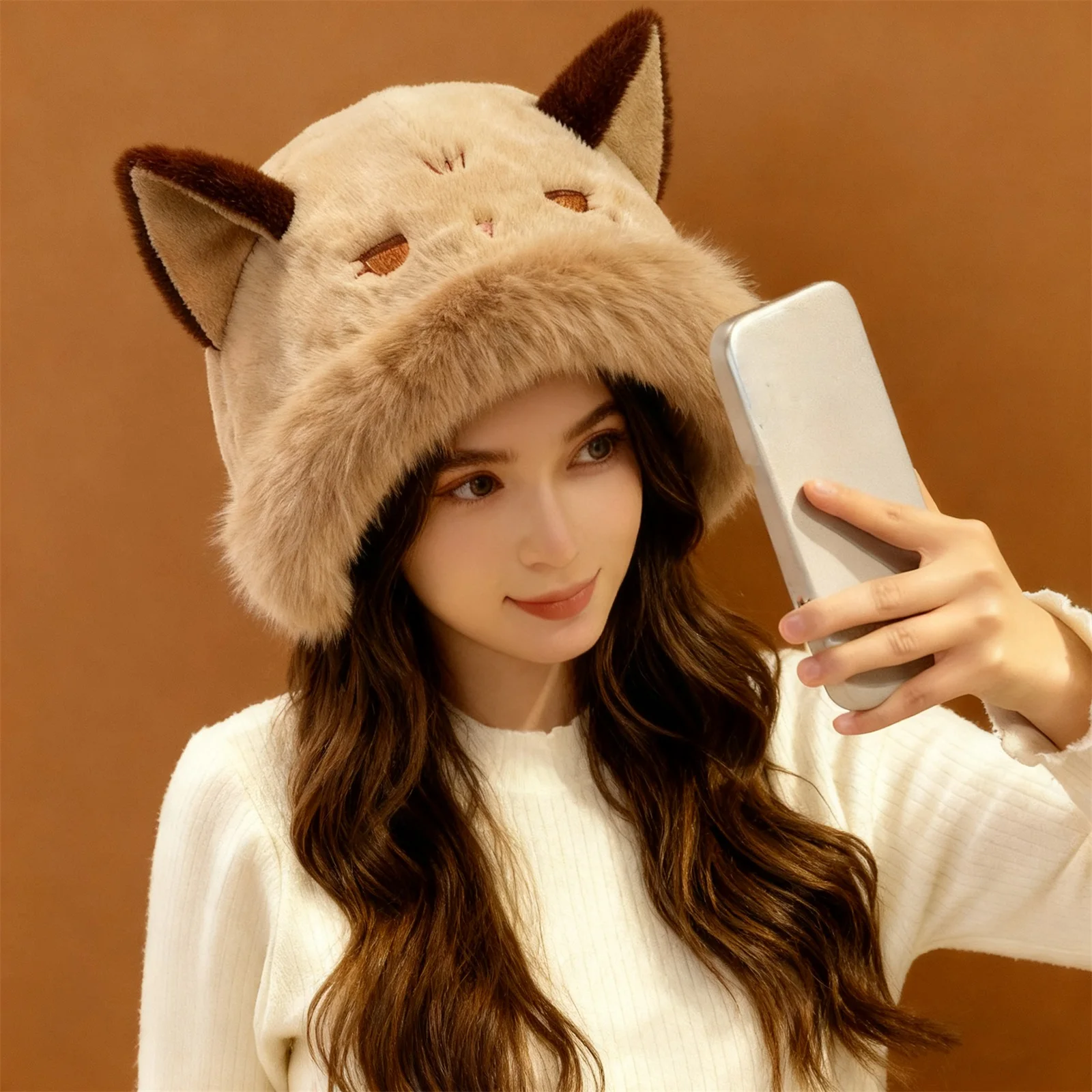 

Зимняя очаровательная плюшевая шапка, женская креативно теплая шапка в форме мультяшного животного, женская уличная мягкая удобная шапка в повседневном стиле