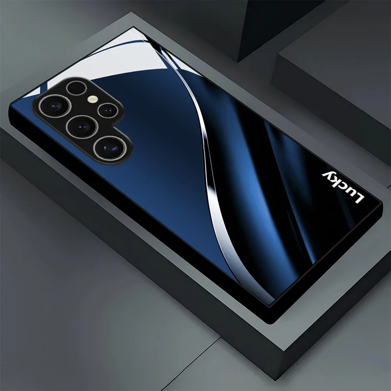 

Simple Lucky Curve Textured Pattern Glass Phone Case for Samsung Galaxy S26/S25/S24/S23/S22/S21/S20/A53/A54/A56lass Back Cover