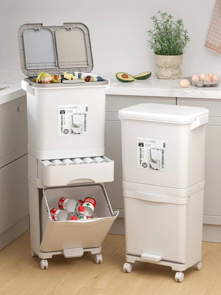 

Kitchen Waste Bin Large Capaci Double Layer with Cover Household Costable Tra Can Foot Pedal Pr Open pe Square