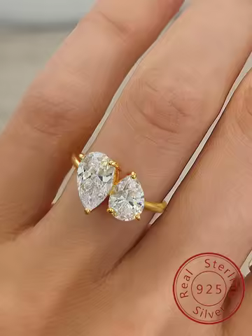 925 Sterling Silver Simplicity Classic Zircon Water Drop Ring For Women Engagement Wedding Luxury High Quality Fine Jewelry