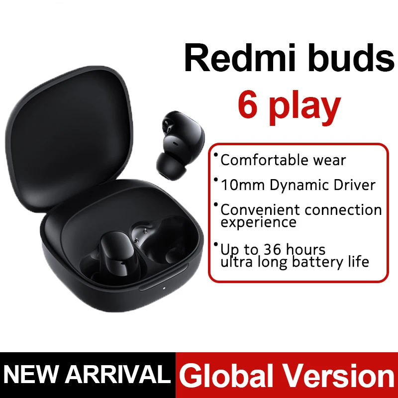 Global Version Redmi buds 6 Play 10mm Dynamic Driver AI noise cancellation for calls Bluetooth 5.4 TWS Earphone Earbuds