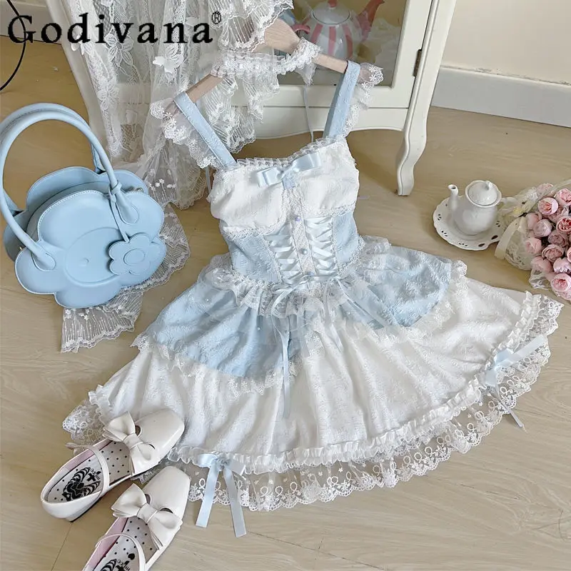 

Original Design Lolita Dress for Women Ballet Style Floral JSK Strap Dress Female Summer Japanese Style Princess Short Dress