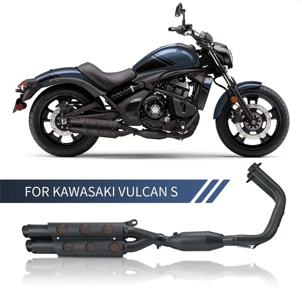 Motorcycle Slip-on Mufflers Exhaust Muffler Pipe with Heat Shield Kit for Kawasaki Vulcan 650 VN650 2015-2022