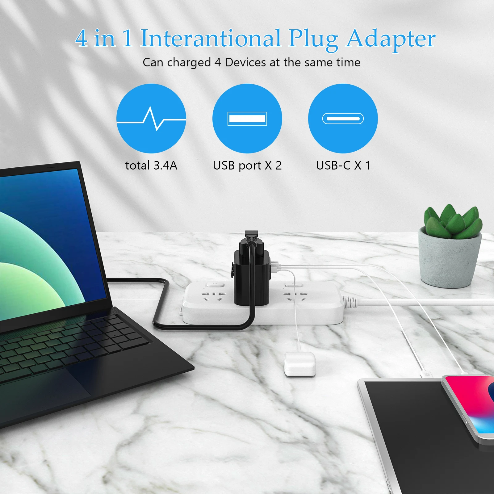 Imagem -04 - Adaptador de Viagem Internacional com Portas Usb Plugue de Carregamento tipo c 15w Eua Reino Unido de cn All-in-one