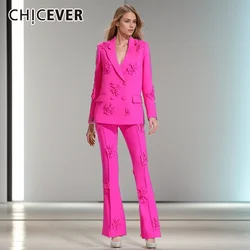 CHICEVER blazer tascabili Patchwork Vintage per donna bavero manica lunga Solid Fashion Designer Appliques impiombate abbigliamento femminile