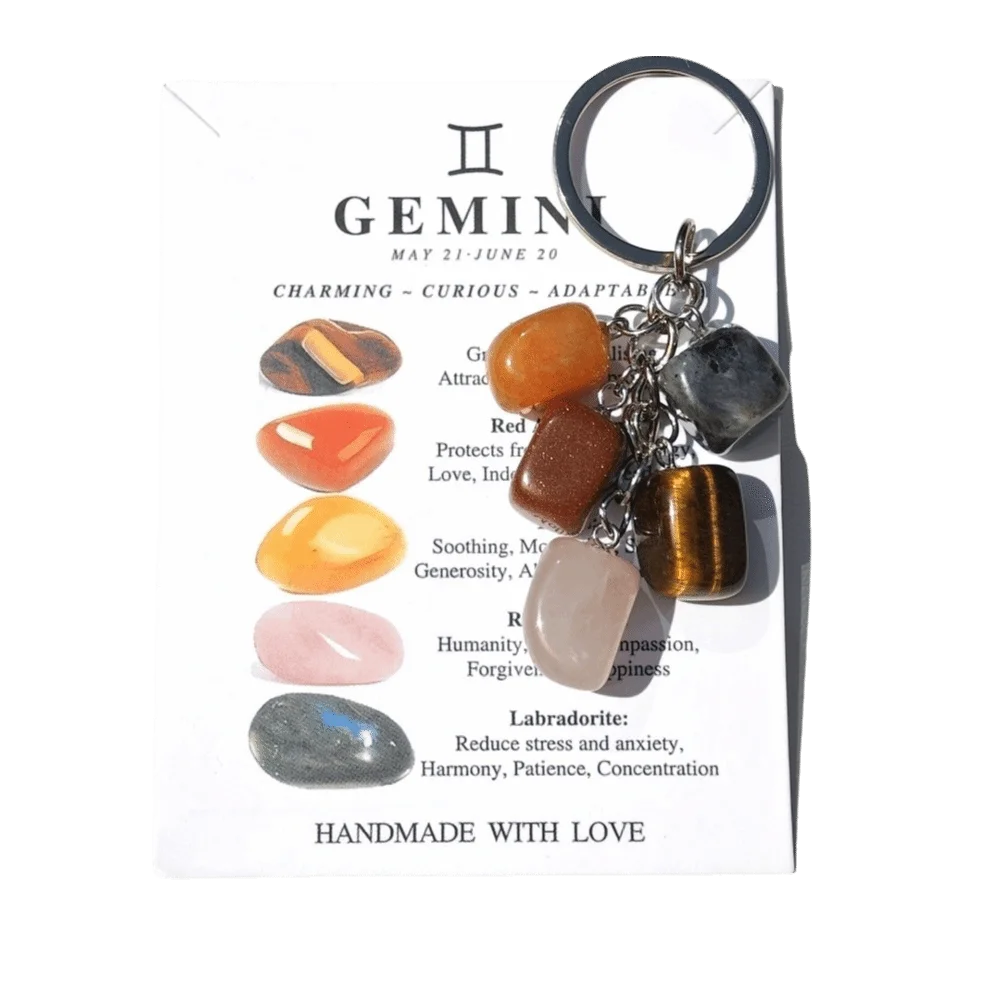 Stone 12 Constellation Keychain Zodiac Polished Birthstone Key Pendant Multicolor Lightweight Astrology Keyring Party Favor