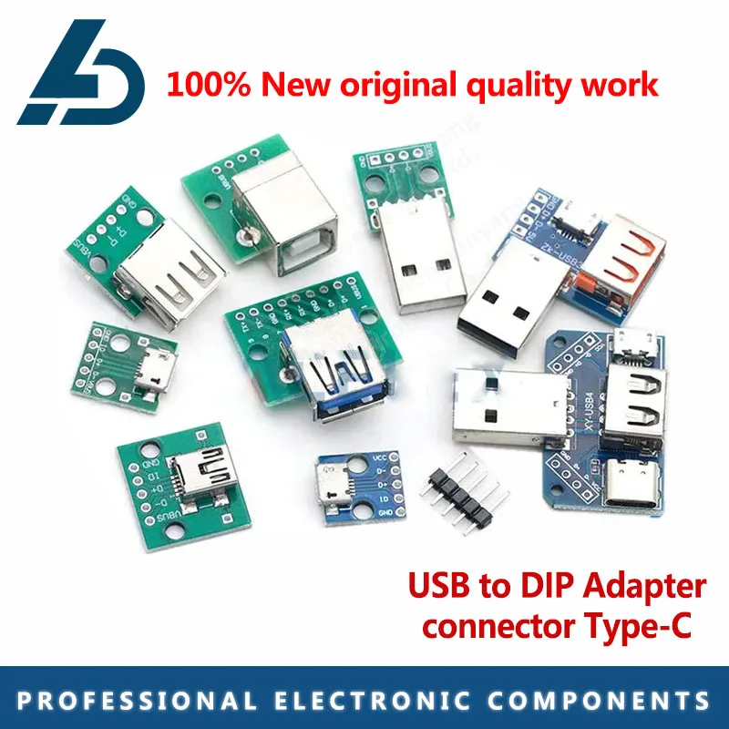 1PCS USB Male Connector / MINI MICRO to DIP Adapter Female 2.54 B Type-C USB2.0 3.0 PCB