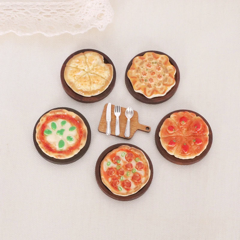 Vajilla de Pizza de simulación para casa de muñecas, juego de bandeja, Mini decoración de cocina, accesorios para casa de muñecas, juguetes para juego de imitación, 1/12