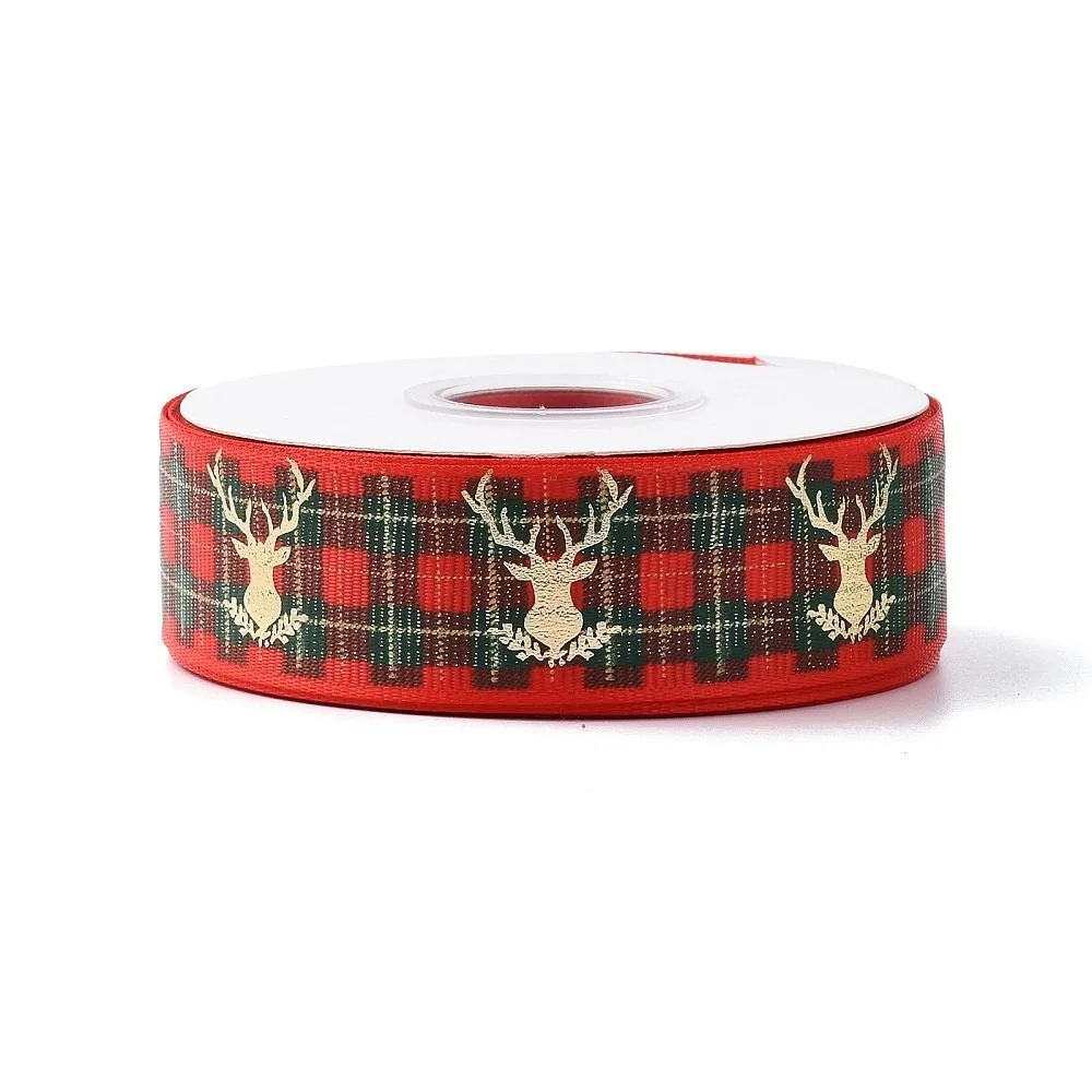 25 Yards Flat Christmas Theme Printed Polyester Grosgrain Ribbon for DIY Jewelry Making Colorful 7/8~1 inch(23~25mm)