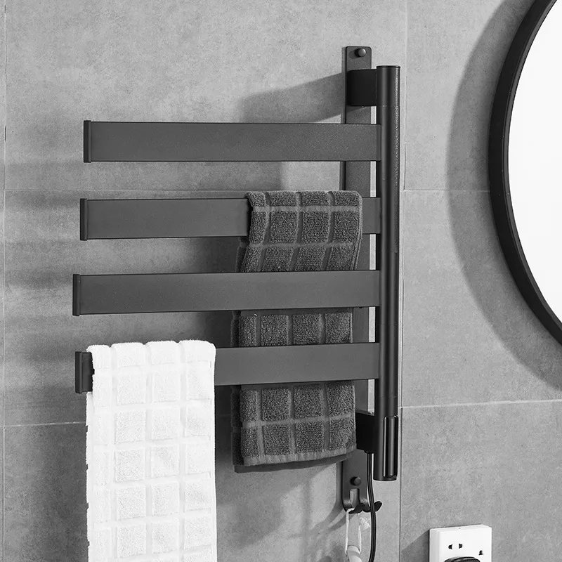 Square 4-rod rotating stainless steel electric towel rack, minimalist white intelligent temperature control towel rod GN850AM
