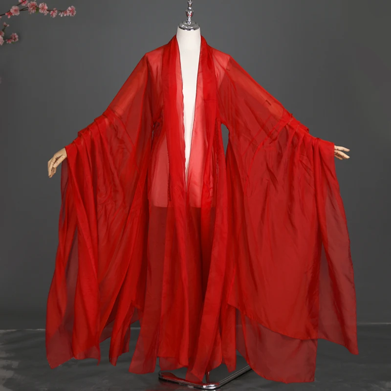 1pc Chinese Style Hanfu Chiffon Cloak Cardigan Cosplay Stage Hanfu Ancient Wide Sleeved Outer Coat Classical Folk Dance Costume