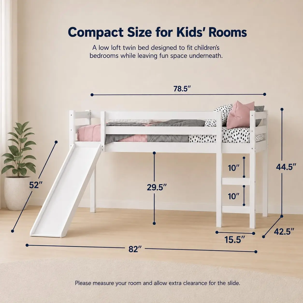 NAFORT Twin Size Loft Bed with Slide & Stairs – Low Loft Bed for Kids, Solid Wood Frame with Guard Rails, Slat Support & Climbin