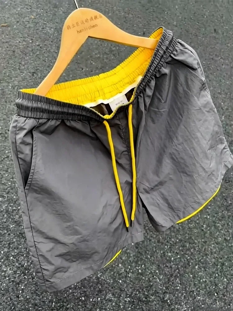 

Quick Dry American Splice Color Contrast Men's Shorts Summer Outdoor Sports Beach Design Straight Tube Five-Quarter Pants