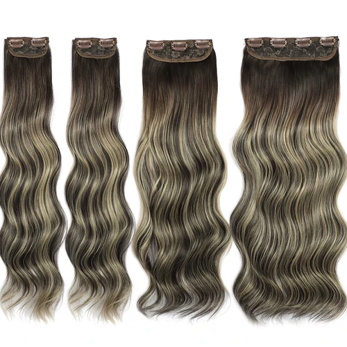Imagen 2 del producto Extensiones de cabello con Clip ondulado de agua, 22 pulgadas, 4 unids/lote, Clip de fibra Natural suave y grueso resistente al calor en cabello sintético