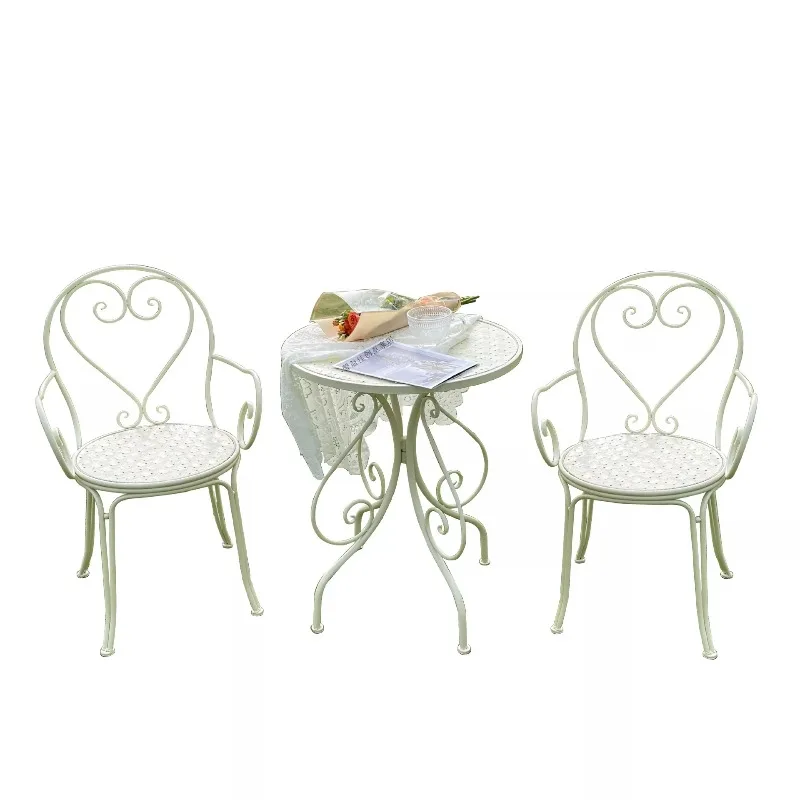Minimalist Iron Balcony Table and Chair Set 3-Piece Outdoor Indoor Patio Cafe Tea Shop Small Coffee Table for