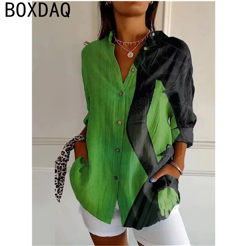 レディースシャツ 3D魚柄プリントシャツ ヴィンテージ風 秋 長袖 ラペルボタン カジュアルブラウス 大きいサイズ 女性用個性派シャツ