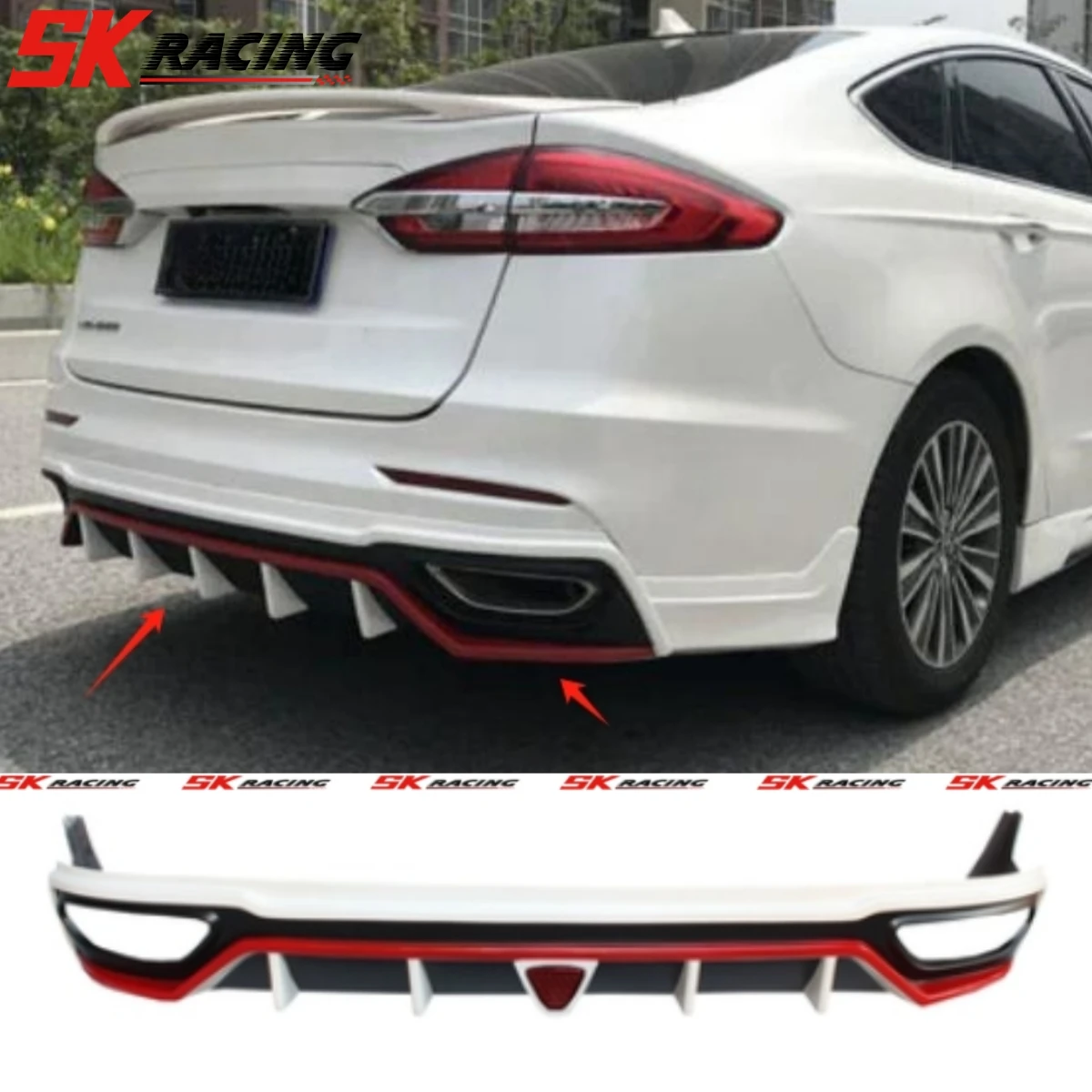 For Ford Mondeo Fusion 2019 ABS Rear Bumper Diffuser Spoiler Lip Body Kit