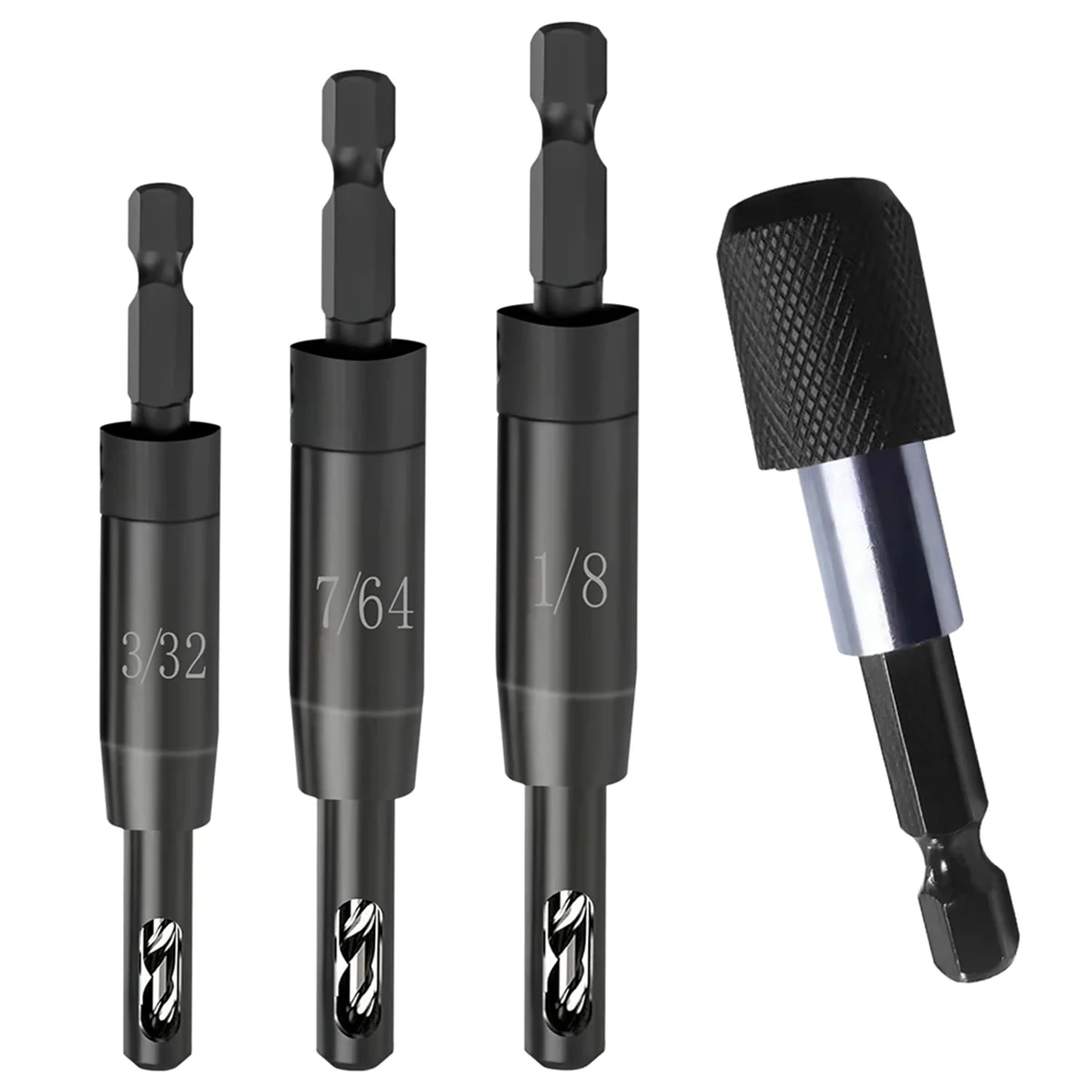ビットホルダー付きセルフセンタリングドリルビット、センターファインディング、1/4インチビット六角シャンク、3インチ、32インチ、7/64インチ