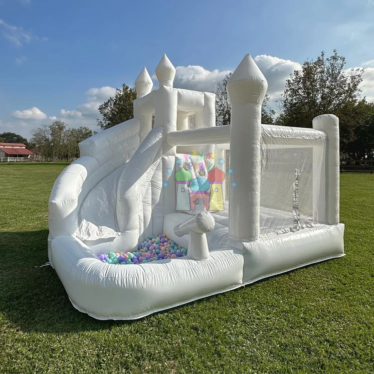 Summer Holiday Splash Inflatable Kids Bouncer White Bounce House with Ball Pit and Slide