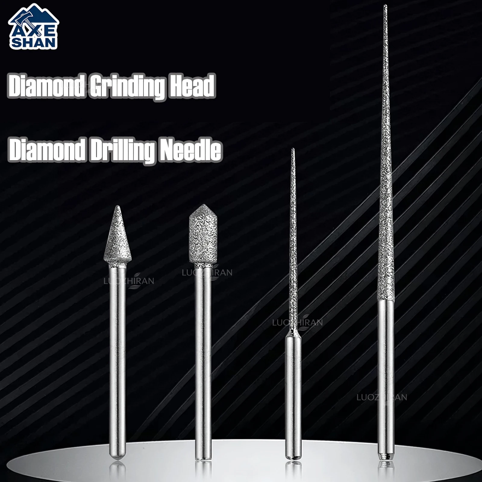 3mm Shank Diamond Grinding Head Punch Needle Drill Bit Long Cone for Jade Jewelry Drilling Carving Rotating Tool Accessories