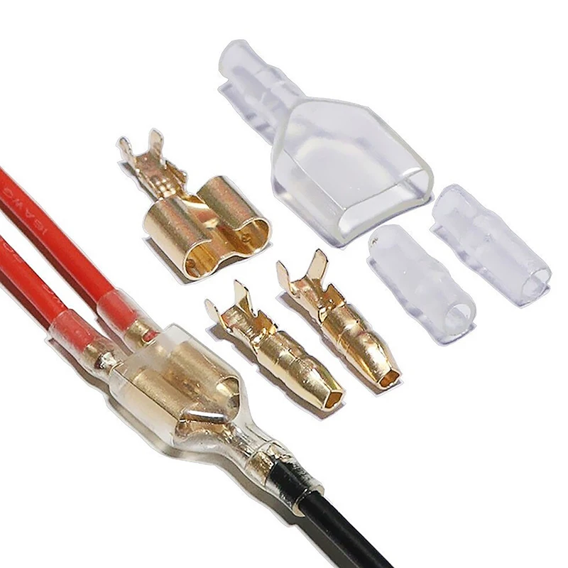 New！60PCS Car Electrical Wire Connector Diameter 4mm Female Male And Case Cold Press Terminal 1in2out  Crimp Terminal