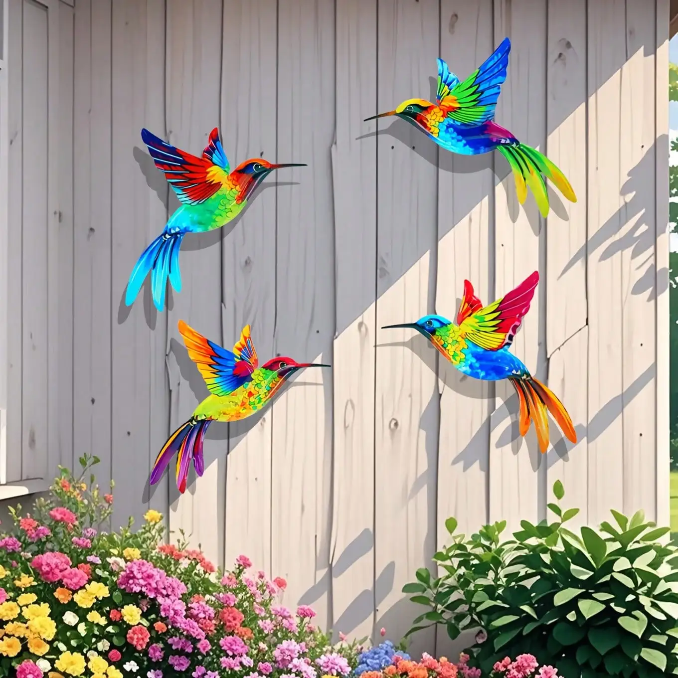 1/4pcs Metal Hummingbird Wall Decor, Colorful Garden Decorations, Indoor And Outdoor Metal Crafts, Home Highlights
