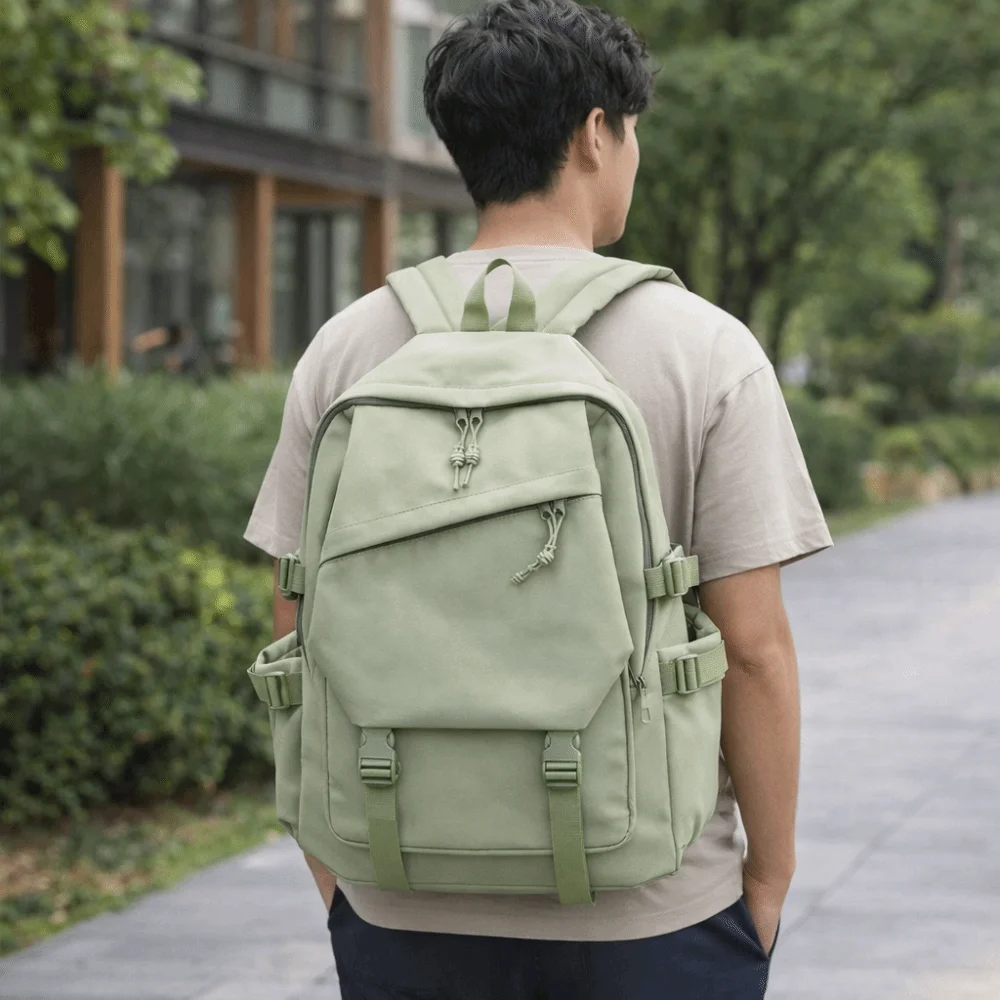 Multi-Function Nylon Backpack Adjustable Solid Color Women Shoulder Bag Large Capacity Korean Style Students Schoolbag College