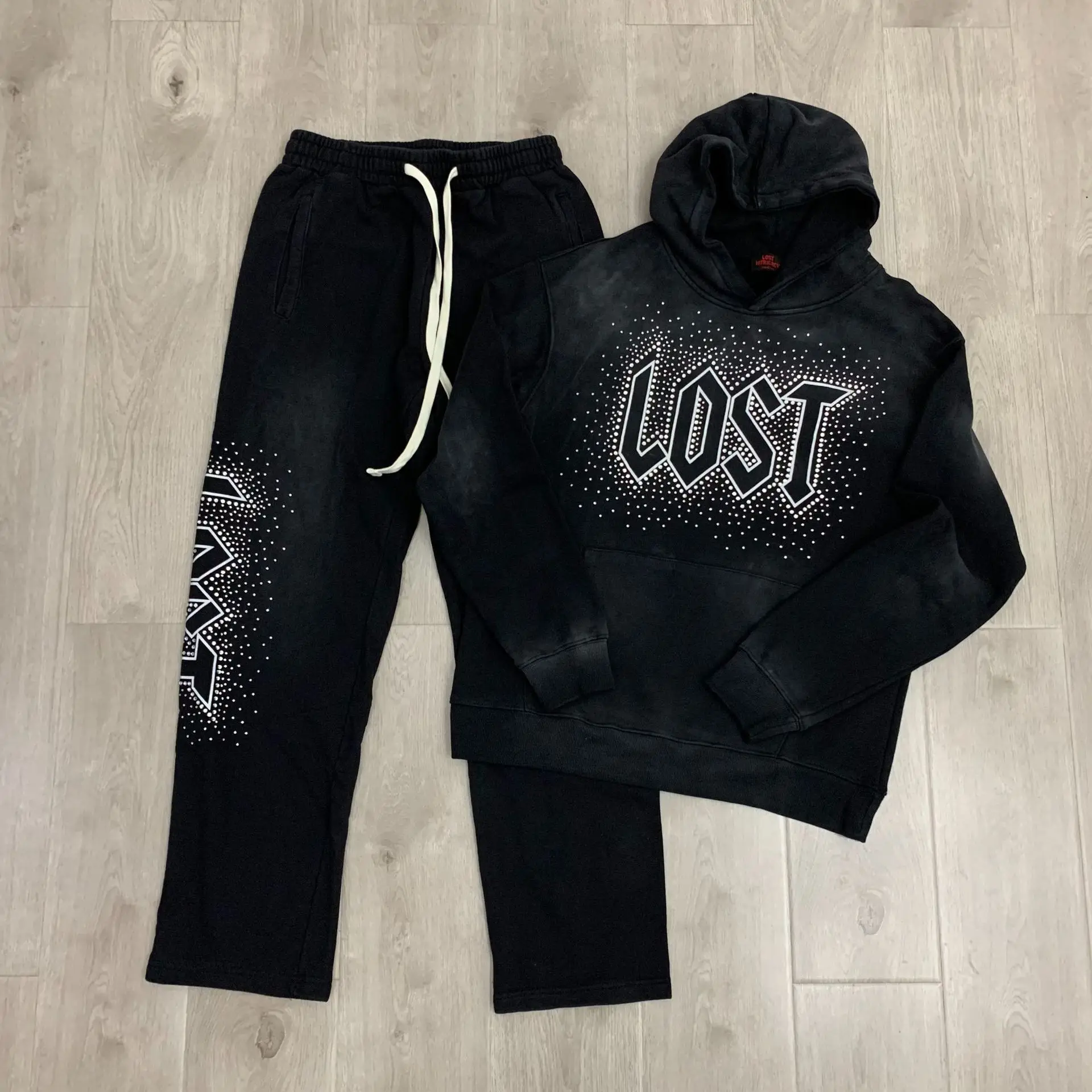 

American Streetwear Lost Intricacy Classic Rhinestone Letter Print High-Street Casual Oversized Hoodie for Men
