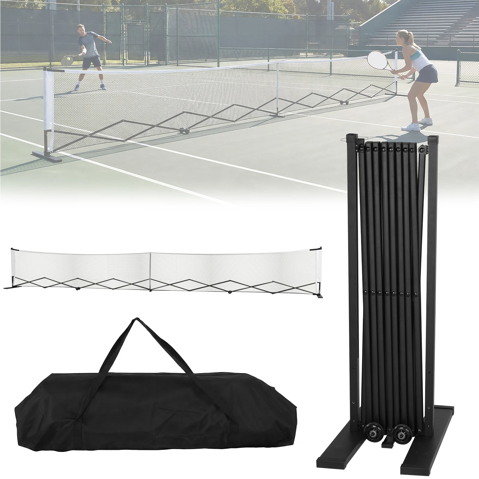 

Portable Peak Ball Net Frames with Wheels Pickleball Training Netting Aluminum Alloy 22ft for Backyards Driveways & Garages