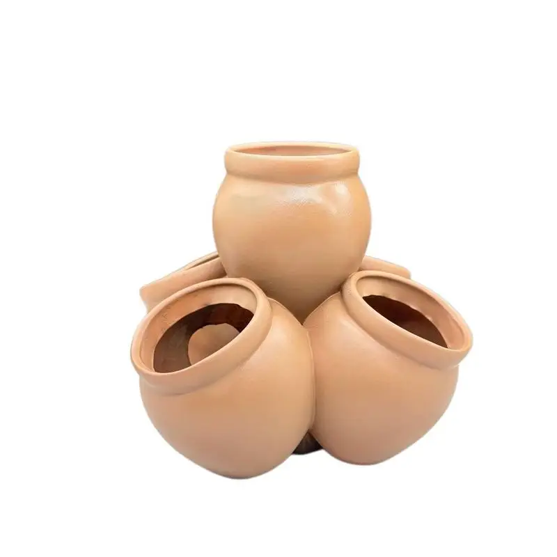 All-in-One Flowerpot Five-Hole Combination Planter, Ceramic-Look Balcony and Courtyard Succulent Flowers Gardening Deco