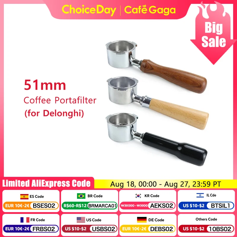 

51mm Coffee Bottomless Portafilter Wood Handle For Delonghi Dedica ec680 ec685 Replacement Filter Basket Barista Accessories