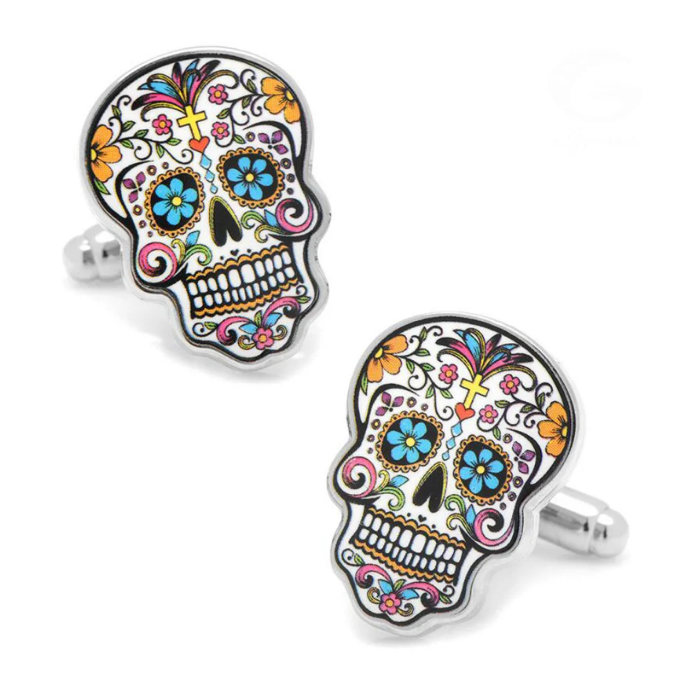 Mexican Day of The Dead Colored Skull Cufflink Painted Floral Skull Cufflinks Men's Business Banquet Dress Shirt Accessories