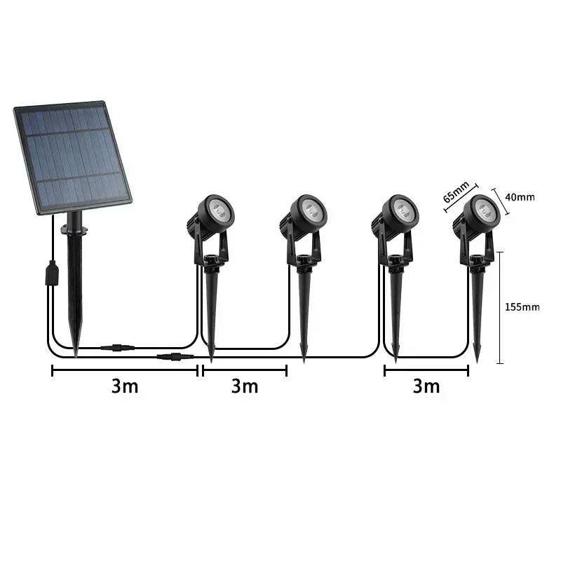 Le plus récent 3000K/6000K/RGB lumière LED solaire projecteur solaire extérieur lumière de jardin solaire extérieure IP65 étanche lampe de pelouse applique murale