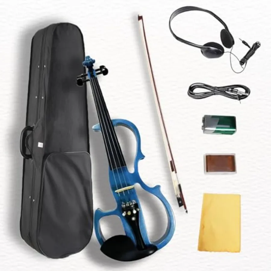 

Electric Violin 4/4 Full Size Silent Violin Fiddle with Ebony Fittings Metallic Varnish Violin Kit for Beginners Students Metal