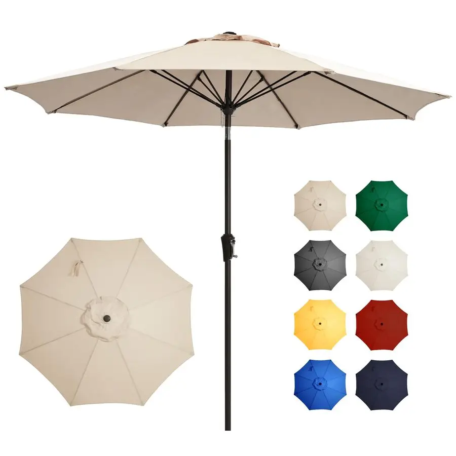 

9FT Large Outdoor Patio Umbrella Market Table UmbrellaUV Resistant, Easy Push Button Tilt and Crank, 8 Sturdy Fiberglass Ribs He