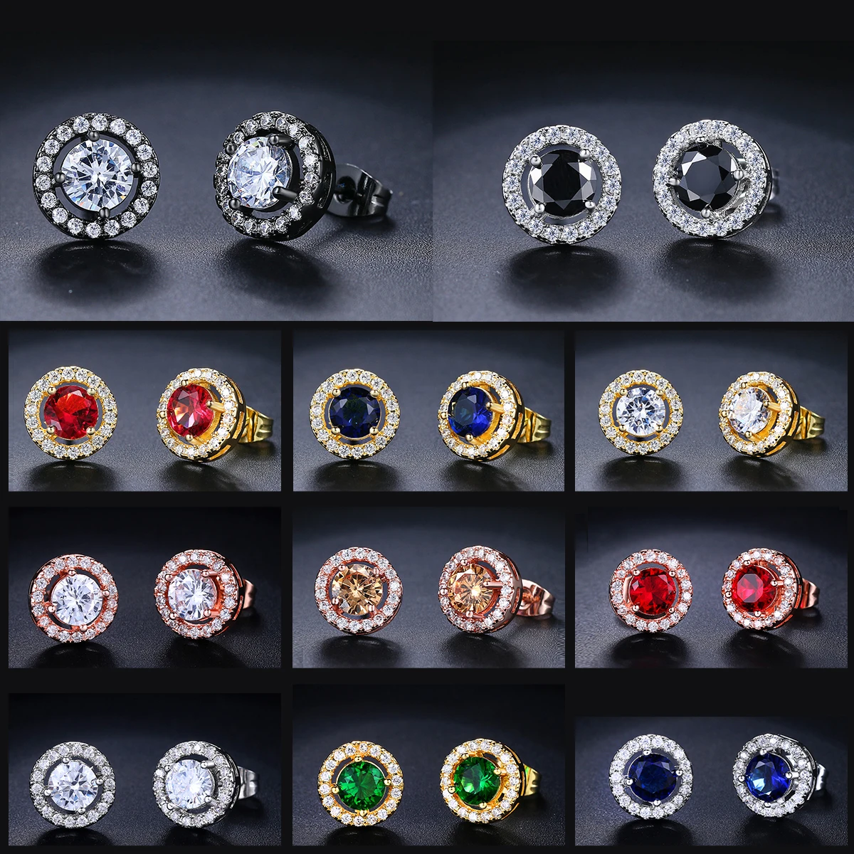 Classic Colorful Zirconia Bling Stud Earrings for Women Design Sliver Color Hearts Arrows 0.75 Carat Crystal Jewelry Gifts E836