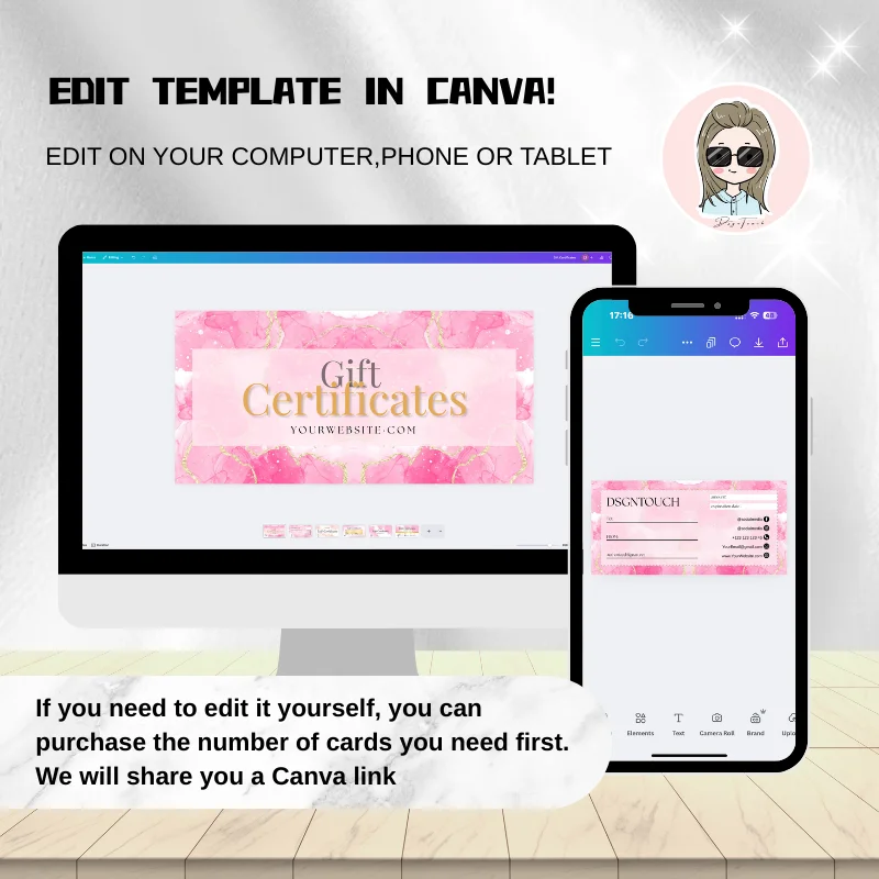 DSGNTOUCH Custom Pink Gold Gift Certificate Card Printing 300gsm Art Paper 2 Sizes Available For Business Loyalty Program