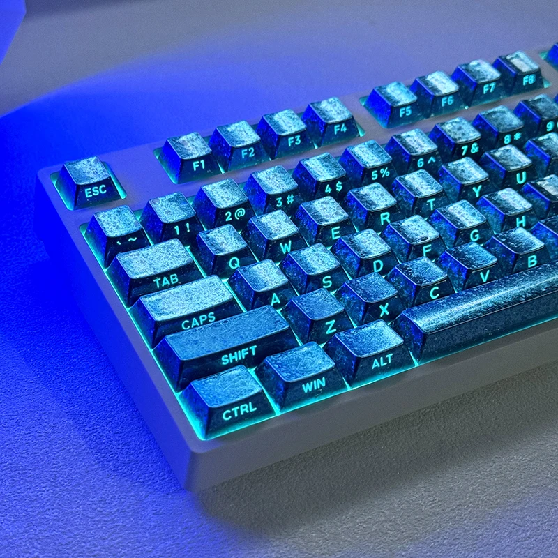 

Frost blue 97 keycap mechanical keyboard PBT side engraving metal texture wooting original factory