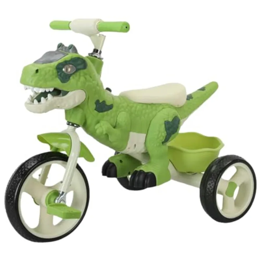 

Детский трехколесный велосипед «Динозавр» для детей 2-6 лет — с музыкой, LED-подсветкой, корзиной для хранения, резиновыми колесами, для дома и улицы, с большими колесами, подарок