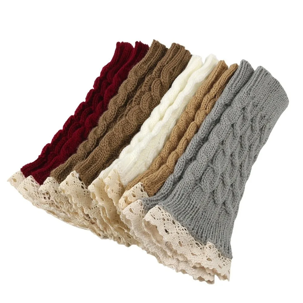 Cozy Lace Trim Fingerless Mittens Long Warm Half Finger Gloves Soft Thicken Women Knitted Gloves Women Use
