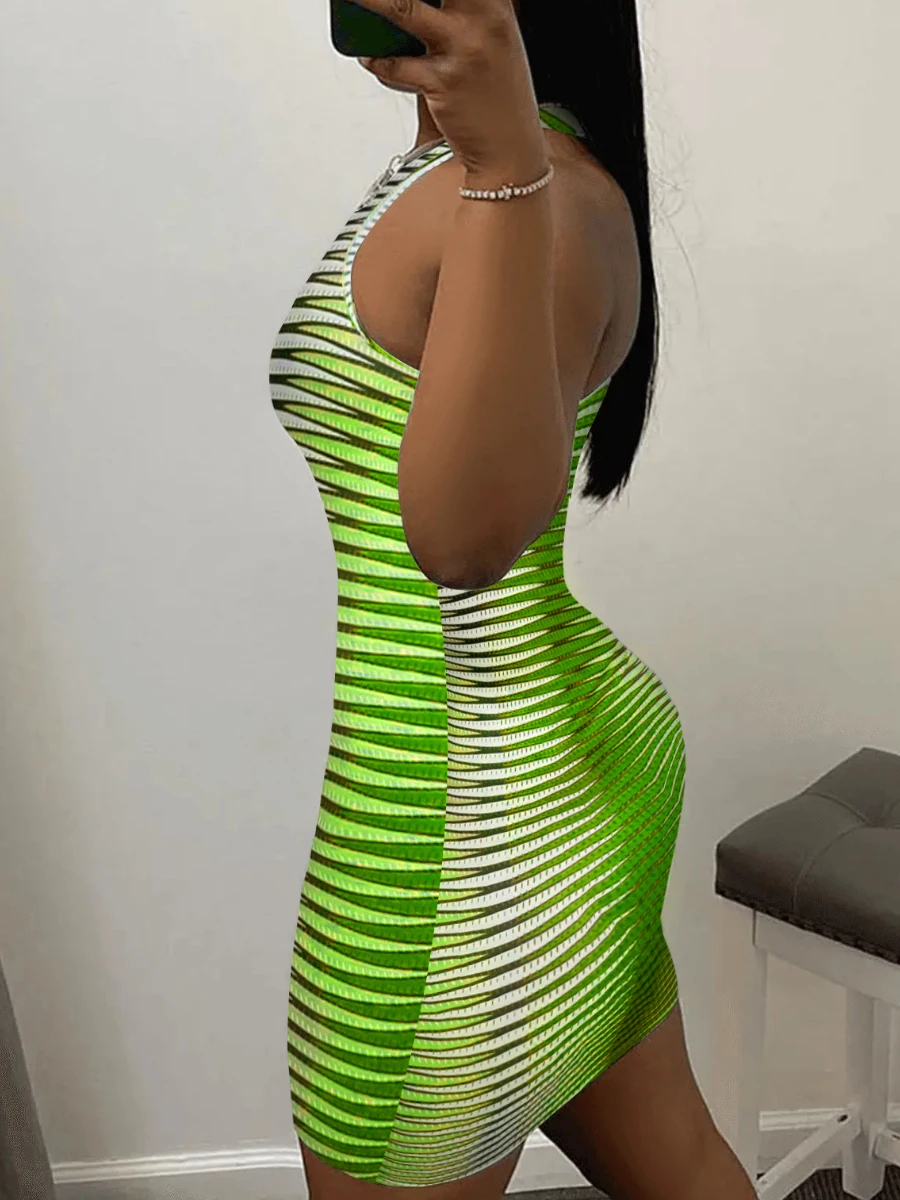 LW Sexy Mini sukienka nadruk geometryczny wokół szyi Gradient Bodycon moda 2022 rozciągliwy płaszcza kształtowanie ciała lato kobiet Vestidos