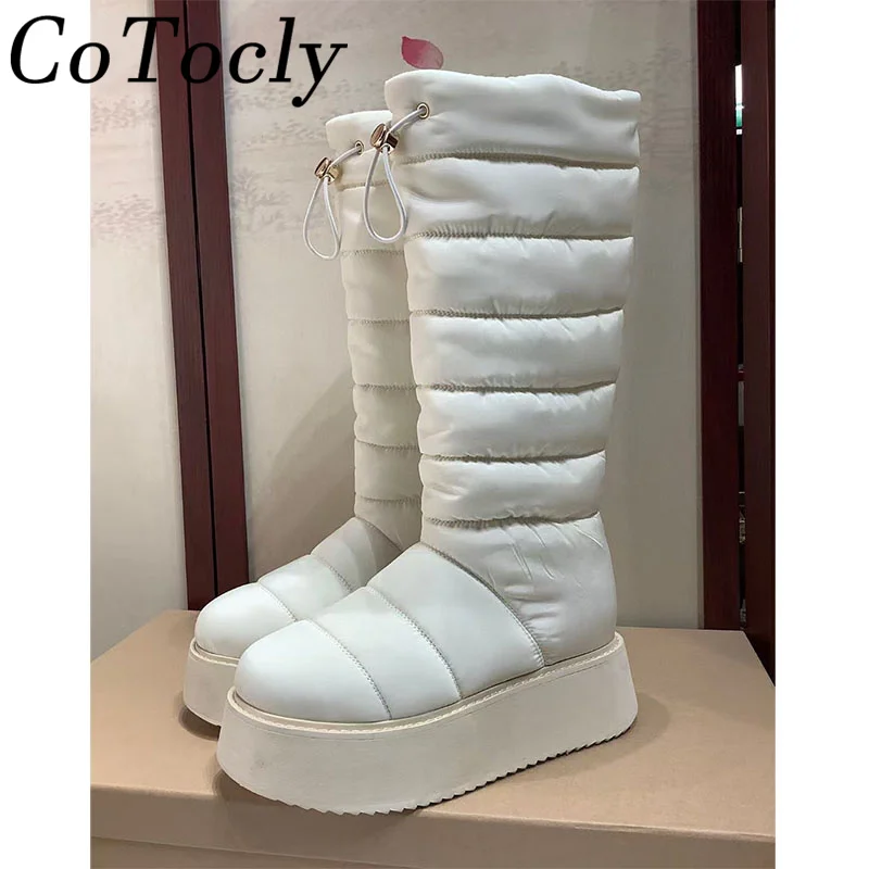 

Winter Thick Sole Warm Snow Boots Women Round Toe Flat Shoes Waterproof Fabric Long Boots Woman Knee High Boots Woman