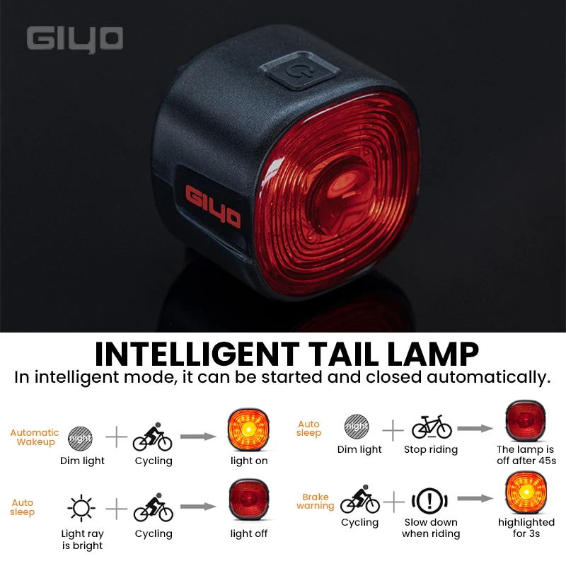 GIYO Bicycle Rear Light Bike USB Charge Taillight MTB Waterproof LED Smart Brake Sensing Rear Light Cycling Seatpost Taillight