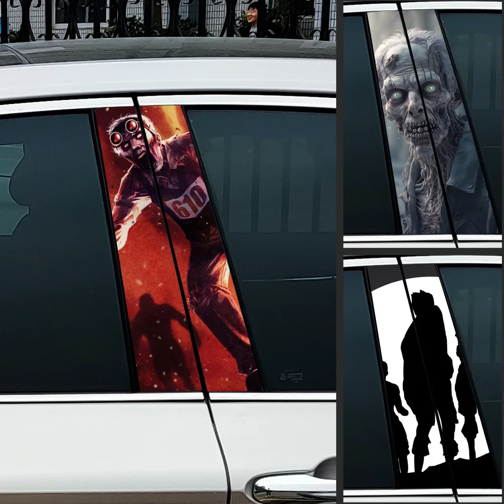 Funny Zombie Bio Hazard Car Stickers B-pillar Sunscreen DIY Auto Center Column Cover Scratches Decoration Cars Accessories