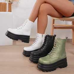 Women Platform Boots 2024 Autumn Winter Casual Increase Height Women Boots British Style Retro Printed Fashion High Heel Boots