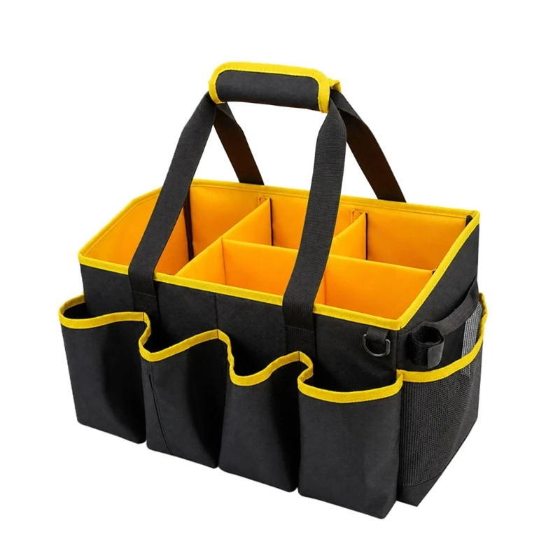 31BE Fabric Cleaning Supply Bag with Open Main Storage, Interior Sections, Outer Pockets, and Wraparound Grip to Keep Household