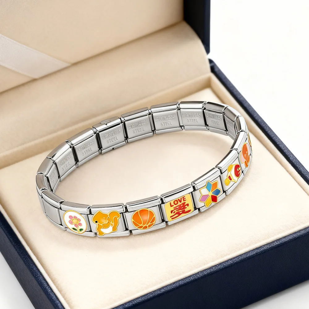 Fashion Wing Donut Arrow Basketball Squirrel Charm Link fit 9mm Hand Chain Making Italian Stainless Steel Bracelet Jewelry DIY