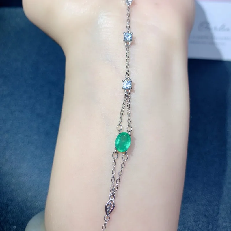 

YULEM 5x7MM Big Size Natural Emerald 17cm Silver 925 Bracelet for Women Daily Wear Fine Jewelry High Quality