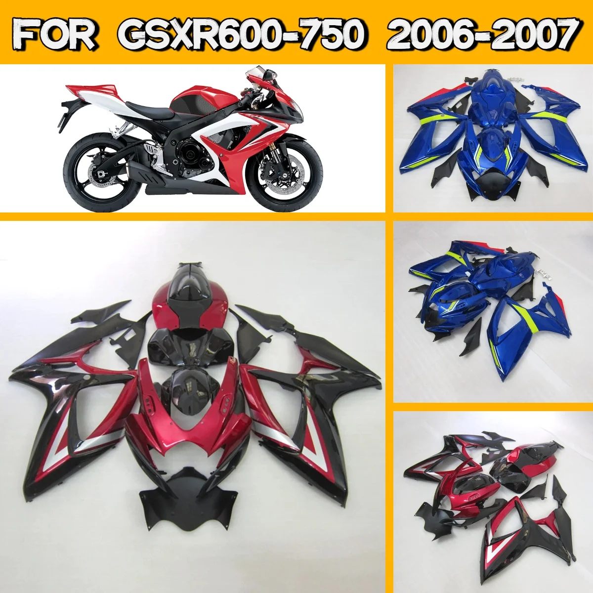 For 2006 2007 Suzuki GSXR600 GSXR750 Custom Paint Style ABS Plastic Fairings 06 07 GSXR 600 750 Motorcycle Body Fairing Kit