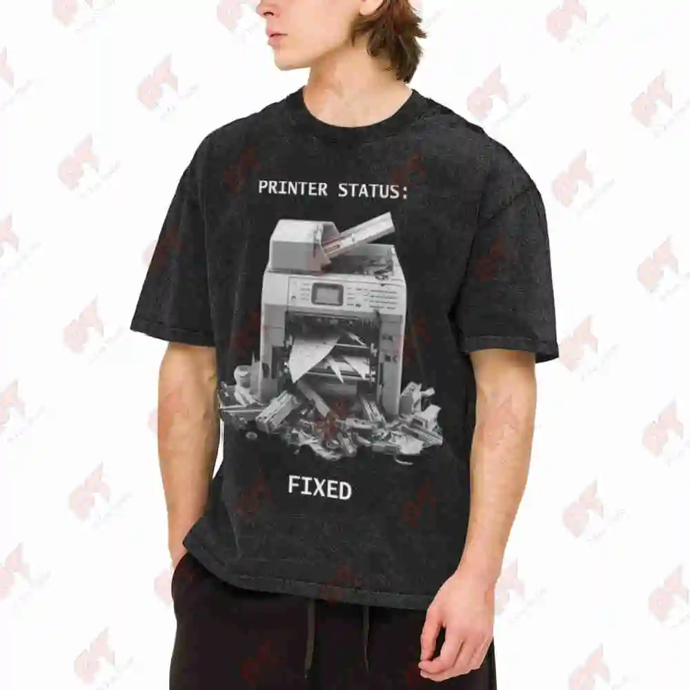 Printer Status Fixed Vintage Washed Tee Pure Cotton T-Shirt